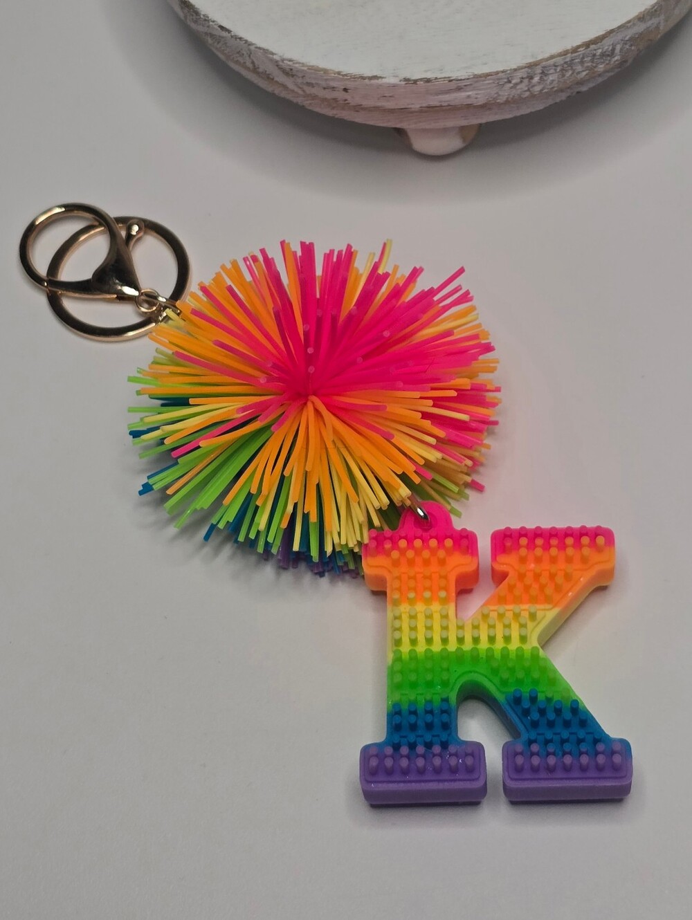 Rainbow Cushie Ball and Letter 'K' Keyring Keychain [ Read Details ]